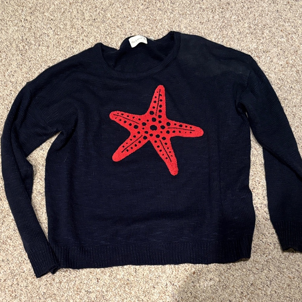 Elegant Navy Sweater with Red Starfish by Mia & Tess.